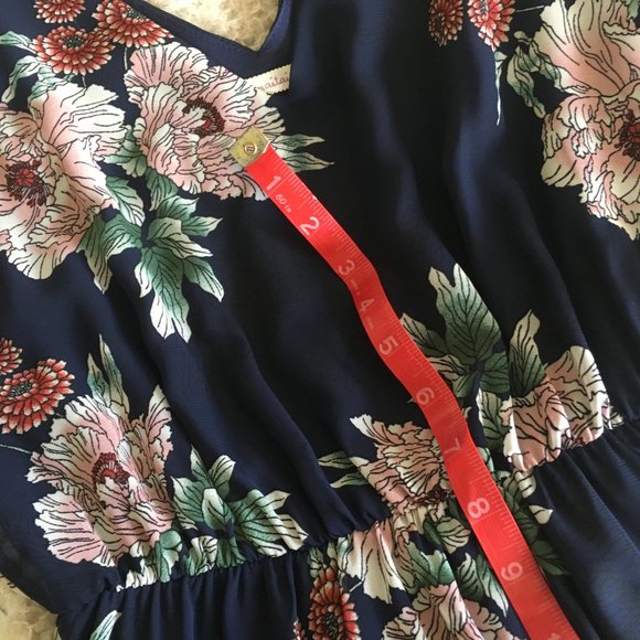 Maitai Navy Flowy Floral Midi Dress V-Neck M - Picture 8 of 12